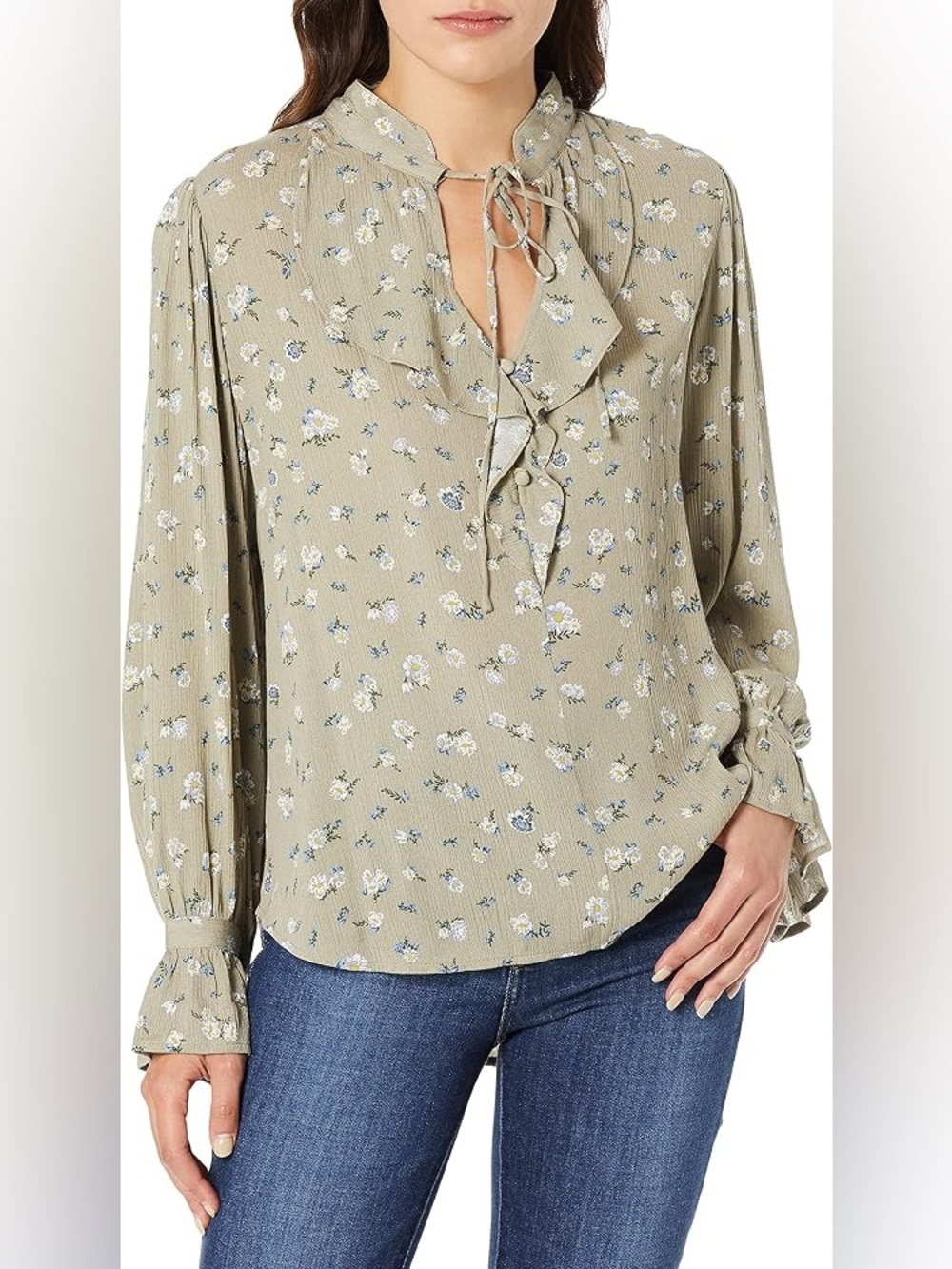 Ag Adriano Goldschmied Sage Floral Ruffle Tie-Neck Blouse size Medium NWOT